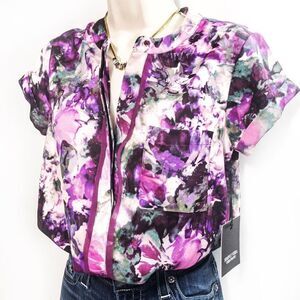 NWT Simply Vera Wang Silky Violet Florals Blouse Sz XS